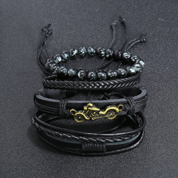 Wholesale Simple Retro Braided Leather Bracelet Motorcycle Multilayer Set JDC-BT-SaiH008