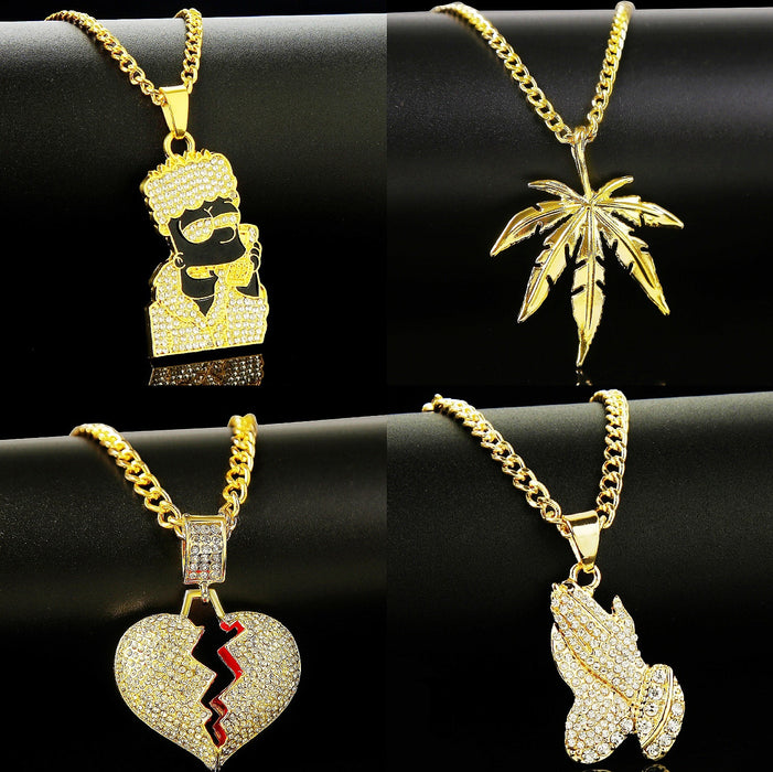 Wholesale Necklaces Alloy Rhinestone Punk Hip Hop Alphabet Men JDC-NE-ManY012