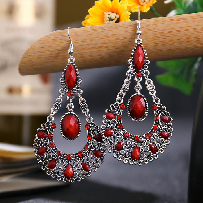 Jewelry WholesaleWholesale Teardrop Scalloped Rhinestone Alloy Metal Earrings JDC-ES-Daiq018 Earrings 黛茜 %variant_option1% %variant_option2% %variant_option3%  Factory Price JoyasDeChina Joyas De China