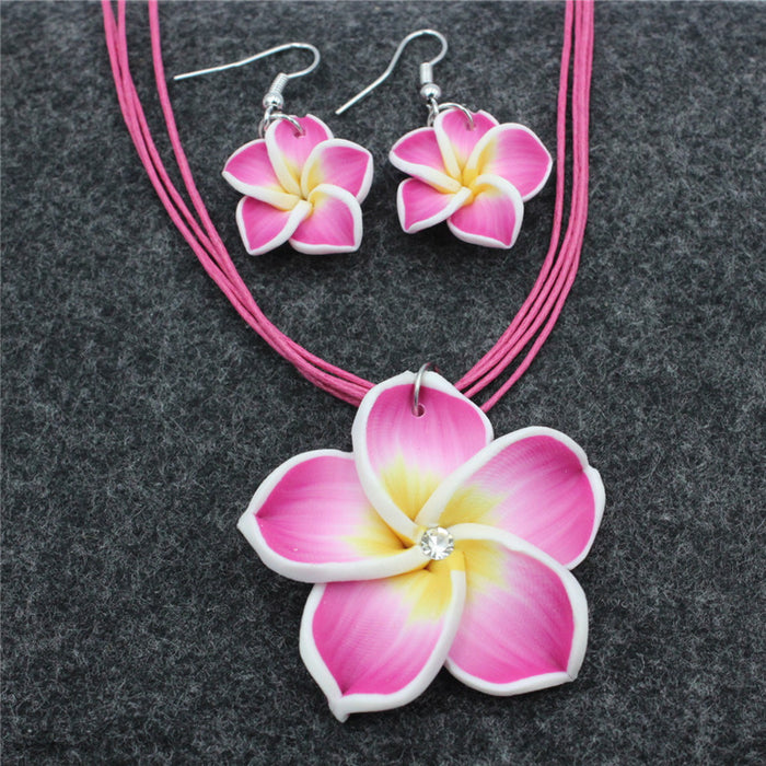 Wholesale Soft Pottery Flower Necklace Earrings Two Piece Set JDC-NE-Shangd003