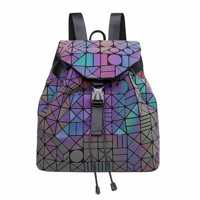 Wholesale Backpack PU Luminous Symphony Geometric Rhombus Large Capacity MOQ≥2 JDC-BP-Buluo003