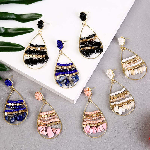 Jewelry WholesaleWholesale bohemian natural stone geometric rice beads hand-woven earrings JDC-ES-Lai001 Earrings 恋艾 %variant_option1% %variant_option2% %variant_option3%  Factory Price JoyasDeChina Joyas De China