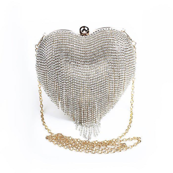 Wholesale Heart Shaped Diamond Tassel Cosmetic Bag Party Dinner Bag JDC-HB-WangC004