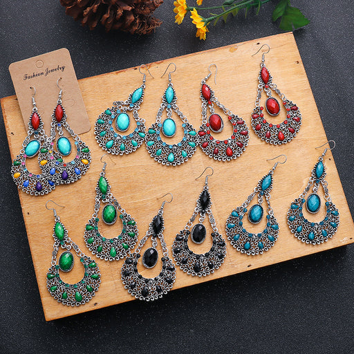 Jewelry WholesaleWholesale Teardrop Scalloped Rhinestone Alloy Metal Earrings JDC-ES-Daiq018 Earrings 黛茜 %variant_option1% %variant_option2% %variant_option3%  Factory Price JoyasDeChina Joyas De China