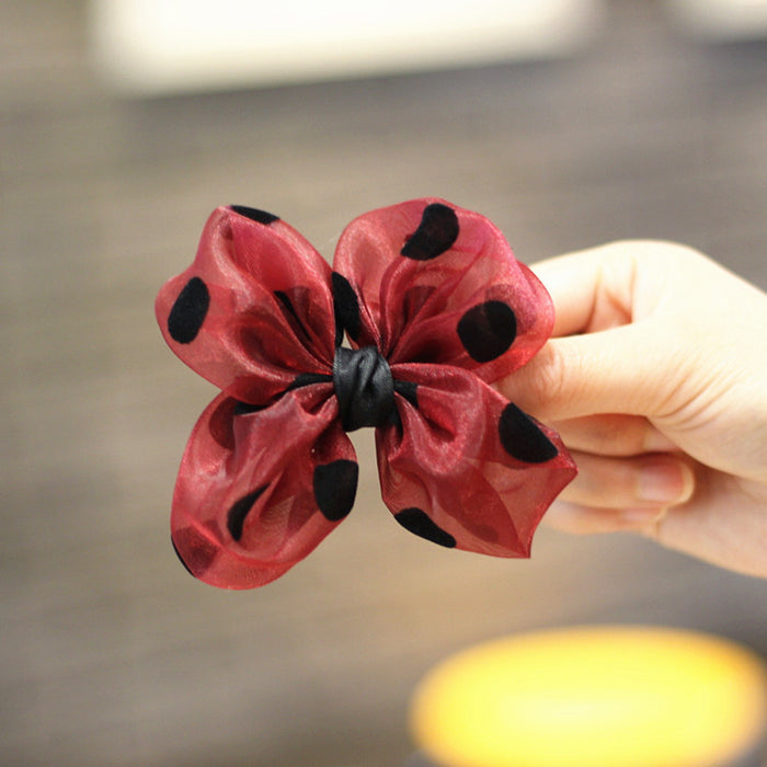 Wholesale polka dot yarn oversized bow hairpin MOQ≥2 JDC-HS-LXi001