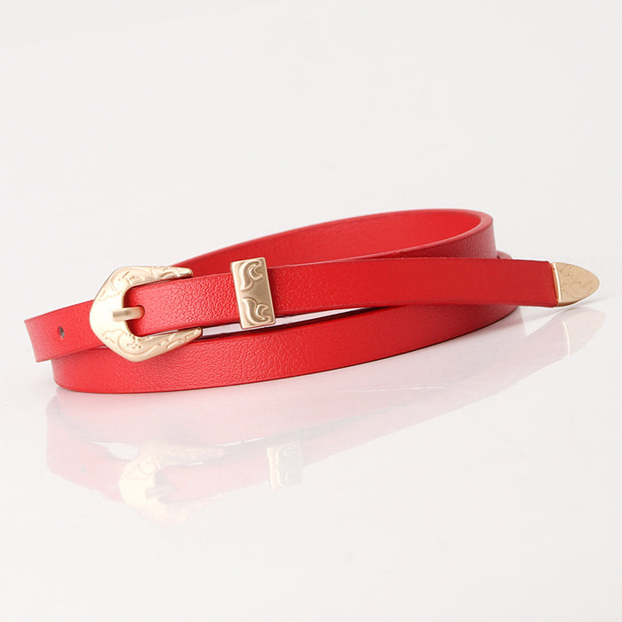 Wholesale matte multicolor pu thin belt alloy engraved three-piece set JDC-WB-KuP011