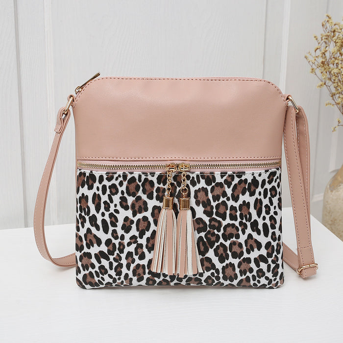 Wholesale Shoulder Bag PU Contrast Color Leopard Print Tassel Oblique Cross JDC-SD-Shunl001
