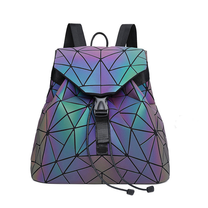 Wholesale Backpack PU Luminous Symphony Geometric Rhombus Large Capacity MOQ≥2 JDC-BP-Buluo003