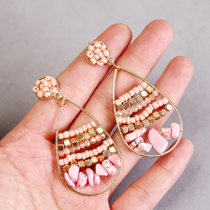 Jewelry WholesaleWholesale bohemian natural stone geometric rice beads hand-woven earrings JDC-ES-Lai001 Earrings 恋艾 %variant_option1% %variant_option2% %variant_option3%  Factory Price JoyasDeChina Joyas De China