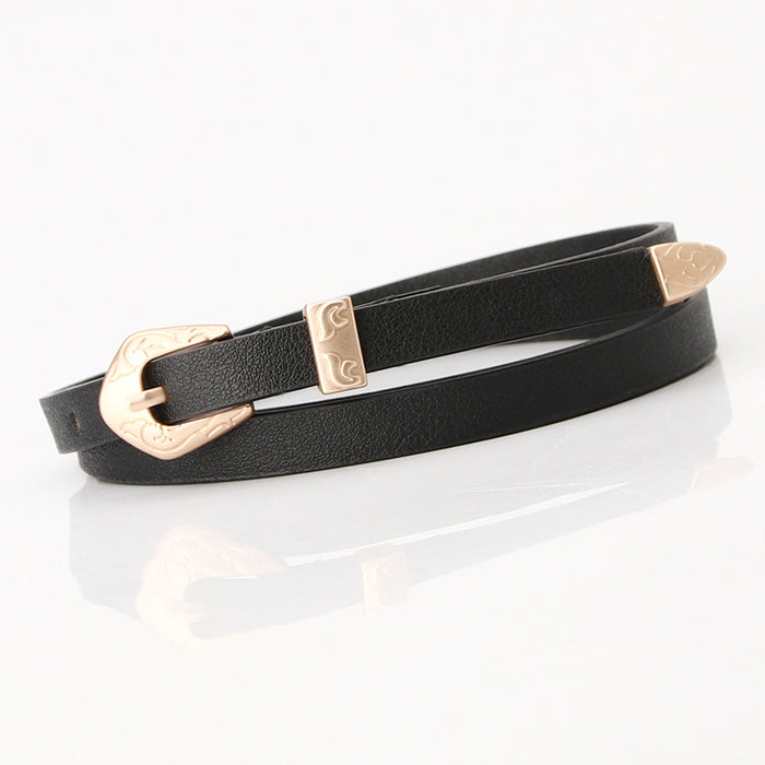 Wholesale matte multicolor pu thin belt alloy engraved three-piece set JDC-WB-KuP011