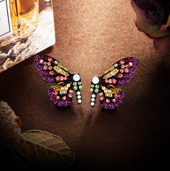 Wholesale Rhinestone Butterfly Wings Alloy Earrings JDC-ES-Saip054