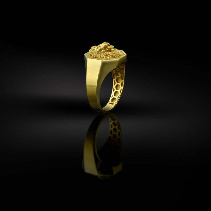 Wholesale 18K Gold Plated Lion Head Alloy Men's Ring JDC-RS-Saip023