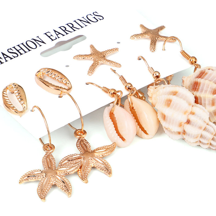 Wholesale Combination Earring Set Summer Alloy Shell Starfish Stud Earrings MOQ≥2 JDC-ES-QiuX010