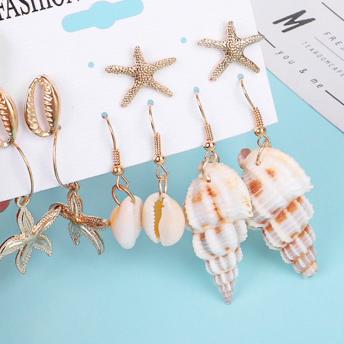 Wholesale Combination Earring Set Summer Alloy Shell Starfish Stud Earrings MOQ≥2 JDC-ES-QiuX010