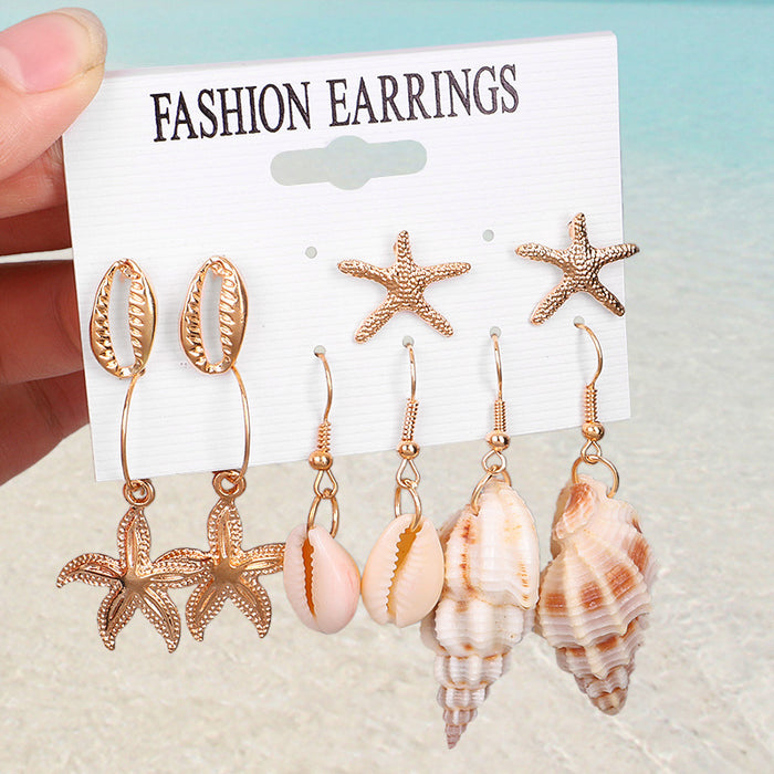 Wholesale Combination Earring Set Summer Alloy Shell Starfish Stud Earrings MOQ≥2 JDC-ES-QiuX010