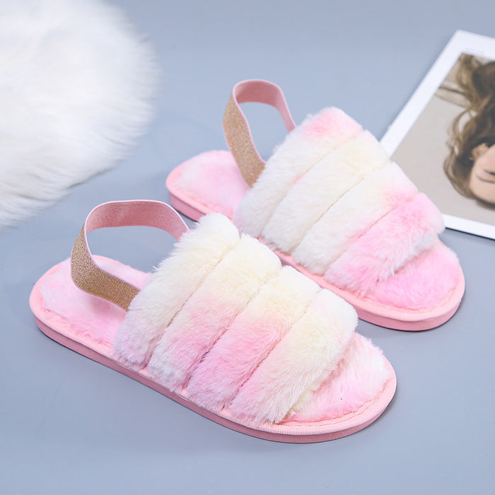 Wholesale Fashion Plush Rainbow Style Heel Slippery Shoes JDC-SD-PeiN001