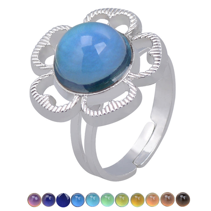 Wholesale Acrylic Gemstone Temperature And Color Change Alloy Ring JDC-RS-LanA003