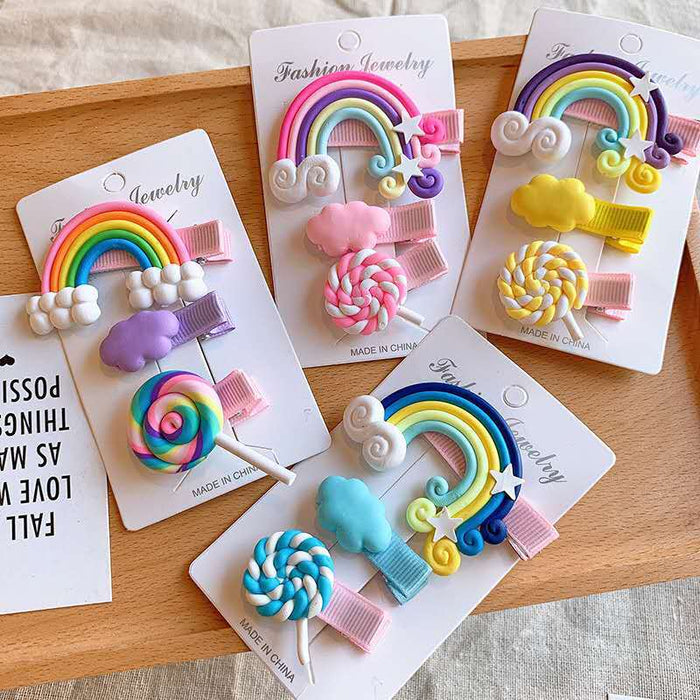 Jewelry WholesaleWholesale super cute rainbow cloud lollipop hair clip JDC-HC-DR001 Hair Clips 蒂锐 %variant_option1% %variant_option2% %variant_option3%  Factory Price JoyasDeChina Joyas De China