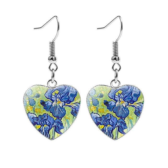 Wholesale Earrings Metal Time Gemstone Glass Heart Oil Painting JDC-ES-NH013