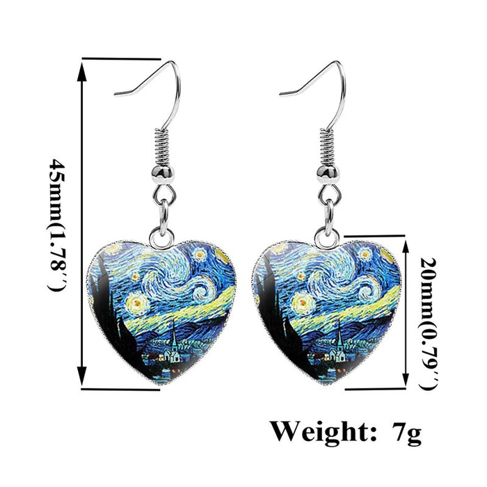 Wholesale Earrings Metal Time Gemstone Glass Heart Oil Painting JDC-ES-NH013