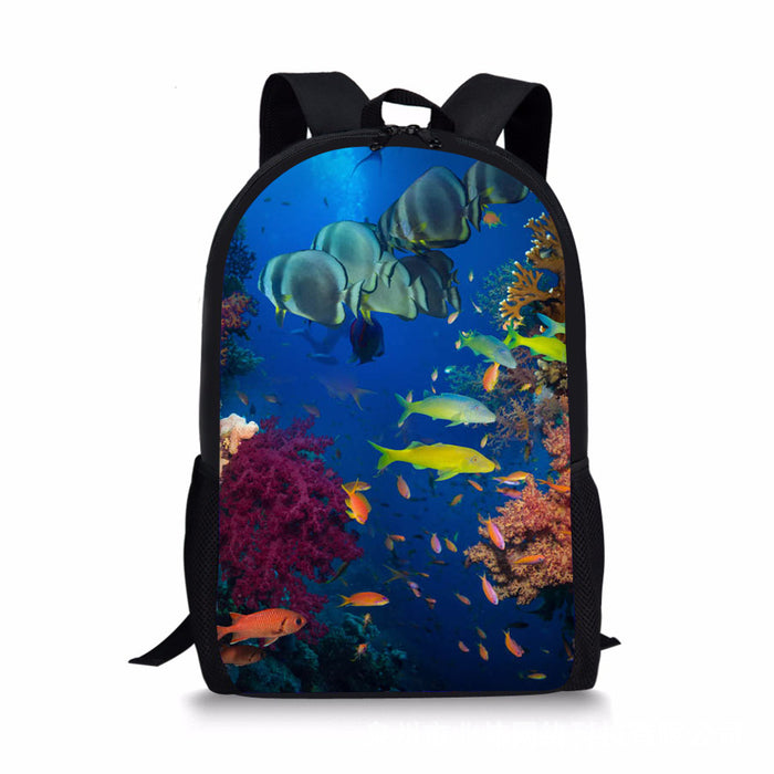 Wholesale Backpack Polyester Marine Life Fish Pattern Diagonal Cross JDC-BP-Zhengd004