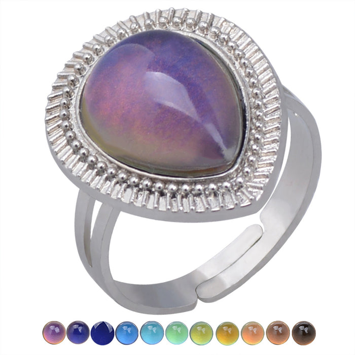 Wholesale Acrylic Gemstone Temperature And Color Change Alloy Ring JDC-RS-LanA003