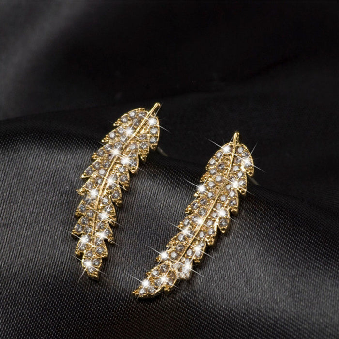 Wholesale Zircon Leaf Shiny Alloy Earrings MOQ≥2 JDC-ES-LongR002