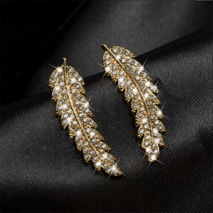 Wholesale Zircon Leaf Shiny Alloy Earrings MOQ≥2 JDC-ES-LongR002