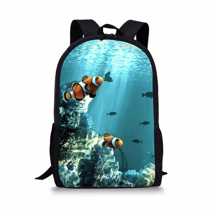 Wholesale Backpack Polyester Marine Life Fish Pattern Diagonal Cross JDC-BP-Zhengd004