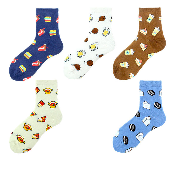 Wholesale Sock Cotton Mid Tube Street Printing Burger Snack Milk JDC-SK-XiF003