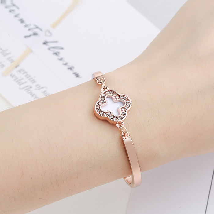 Wholesale Rose Gold Aesthetic Temperament Open Clover Bracelet JDC-BT-LuoS005