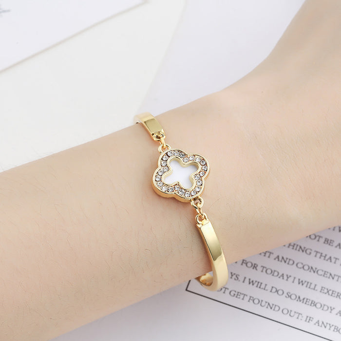 Wholesale Rose Gold Aesthetic Temperament Open Clover Bracelet JDC-BT-LuoS005