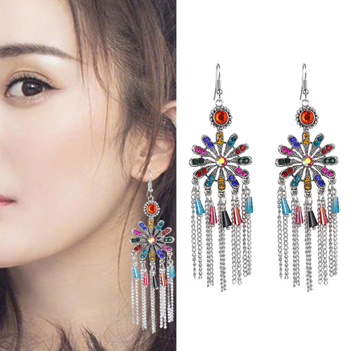 Wholesale Earrings Alloy Sunflower Vintage Tassels MOQ≥2 JDC-ES-Daiq053