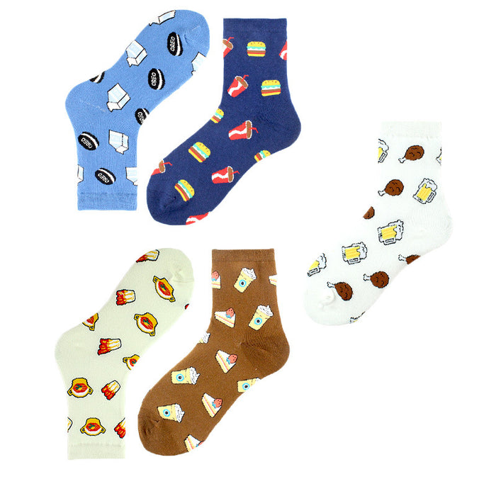 Wholesale Sock Cotton Mid Tube Street Printing Burger Snack Milk JDC-SK-XiF003