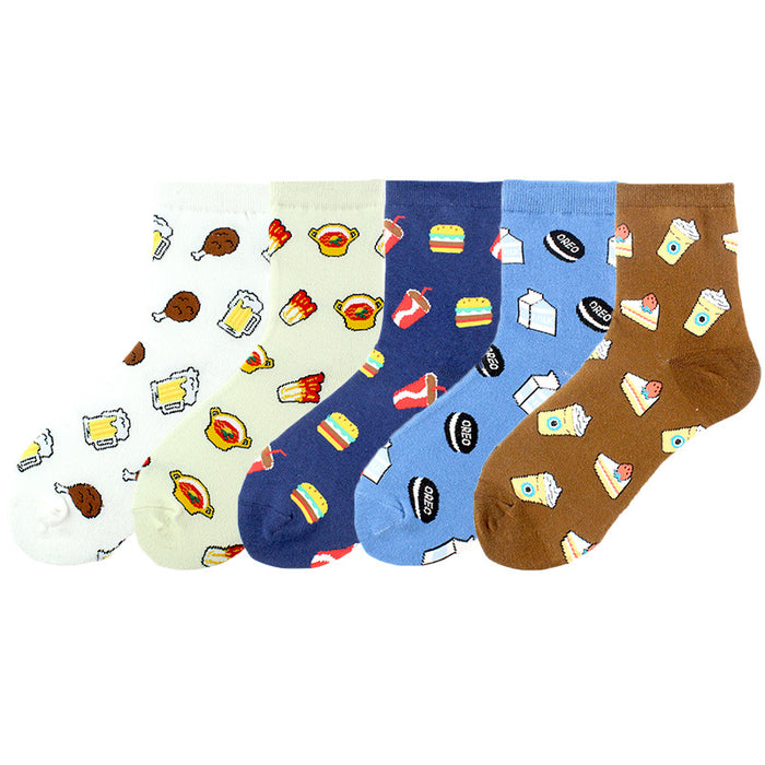 Wholesale Sock Cotton Mid Tube Street Printing Burger Snack Milk JDC-SK-XiF003