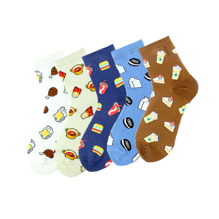 Wholesale Sock Cotton Mid Tube Street Printing Burger Snack Milk JDC-SK-XiF003