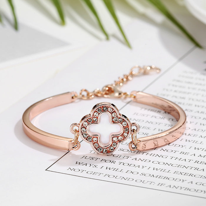 Wholesale Rose Gold Aesthetic Temperament Open Clover Bracelet JDC-BT-LuoS005