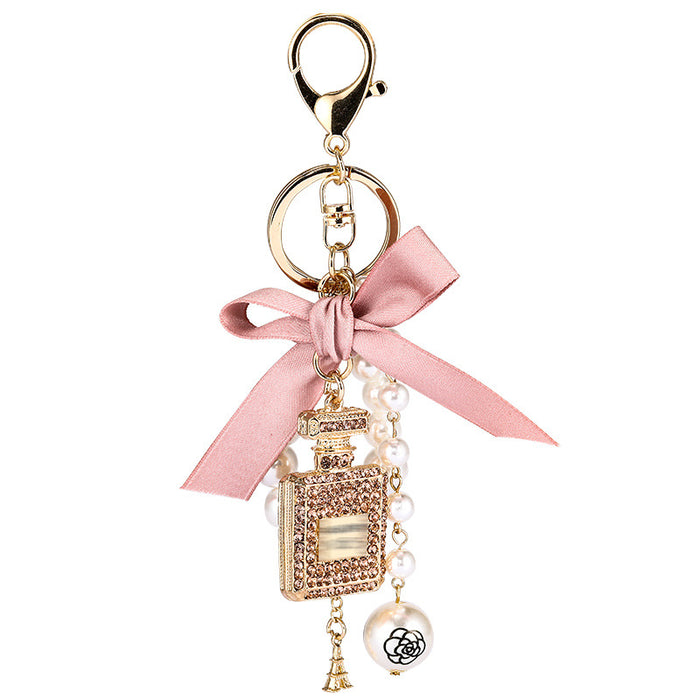 Wholesale Rhinestone Perfume Bottle Pearl Zinc Alloy Keychain (F) MOQ≥2 JDC-KC-CH099