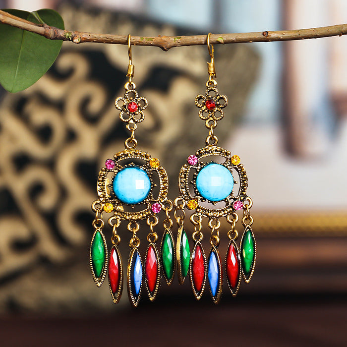 Wholesale Earrings Alloy Retro Ethnic Style Small Flower Tassel MOQ≥2 JDC-ES-Daiq049