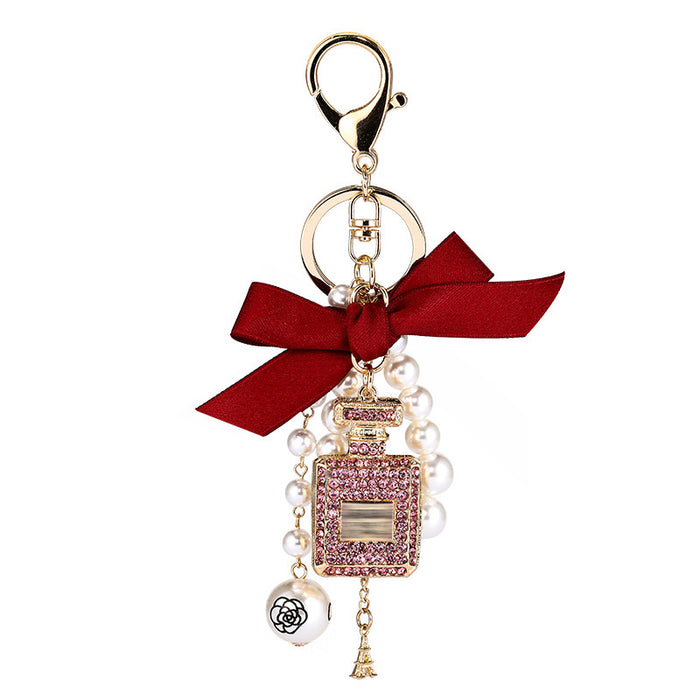 Wholesale Rhinestone Perfume Bottle Pearl Zinc Alloy Keychain (F) MOQ≥2 JDC-KC-CH099