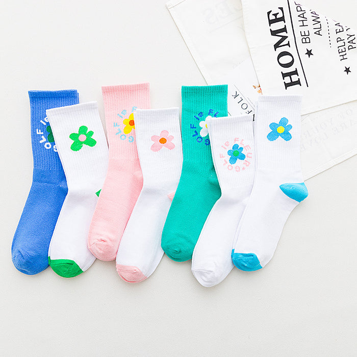 Wholesale mid tube socks cotton trend wild flower high tube college style socks JDC-SK-CYu006