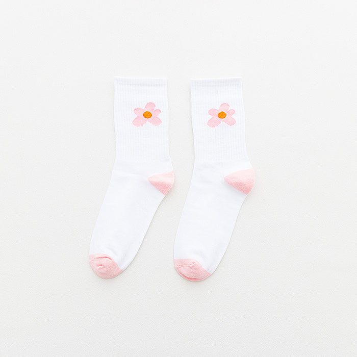 Wholesale mid tube socks cotton trend wild flower high tube college style socks JDC-SK-CYu006