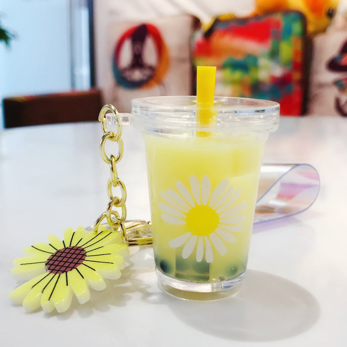 Wholesale Daisy Milk Tea Cup Keychain Personality Trend Girl Bag Ornament JDC-KC-BaiM037