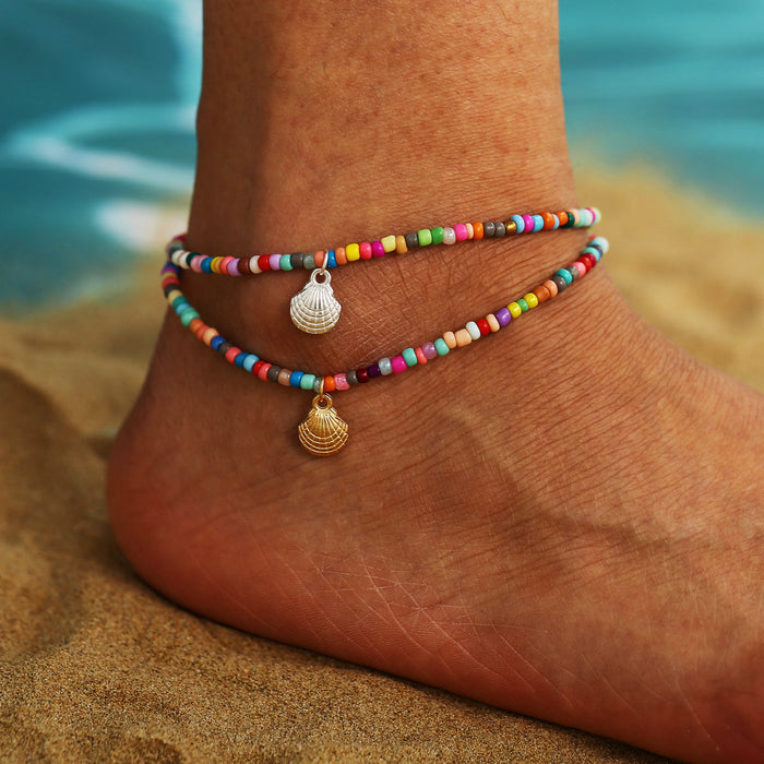 Jewelry WholesaleWholesale Alloy Scallop Boho Color Beaded Anklet JDC-AS-F505 Anklets 韩之尚 %variant_option1% %variant_option2% %variant_option3%  Factory Price JoyasDeChina Joyas De China