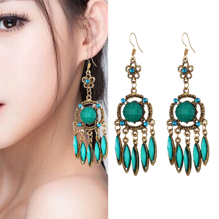 Wholesale Earrings Alloy Retro Ethnic Style Small Flower Tassel MOQ≥2 JDC-ES-Daiq049