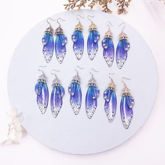 Jewelry WholesaleWholesale S925 sterling silver cicada wing wing gradient color butterfly earrings JDC-ES-XuanY002 Earrings 宣妍 %variant_option1% %variant_option2% %variant_option3%  Factory Price JoyasDeChina Joyas De China