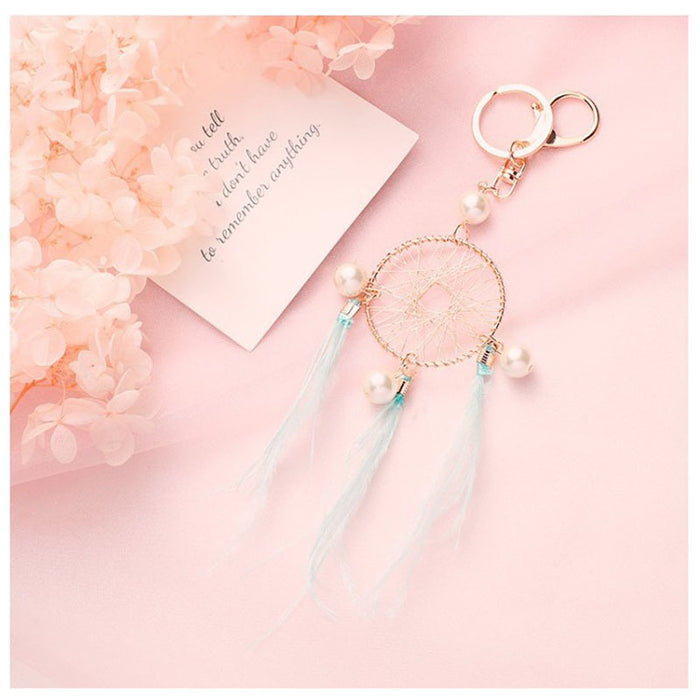 Jewelry WholesaleWholesale pearl feather dreamcatcher keychain JDC-KC-QiaW001 Keychains 恰薇 %variant_option1% %variant_option2% %variant_option3%  Factory Price JoyasDeChina Joyas De China