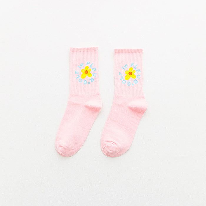 Wholesale mid tube socks cotton trend wild flower high tube college style socks JDC-SK-CYu006