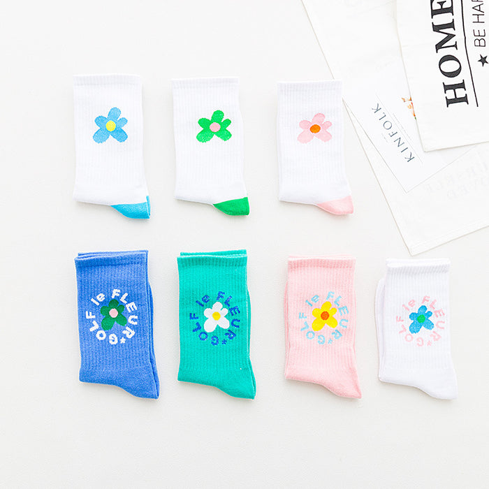 Wholesale mid tube socks cotton trend wild flower high tube college style socks JDC-SK-CYu006