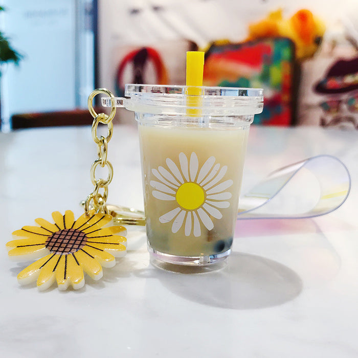 Wholesale Daisy Milk Tea Cup Keychain Personality Trend Girl Bag Ornament JDC-KC-BaiM037